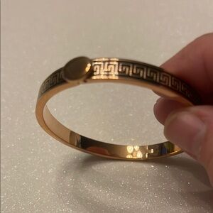 Halcyon Days Rose Gold and Black Greek Key Bangle Bracelet